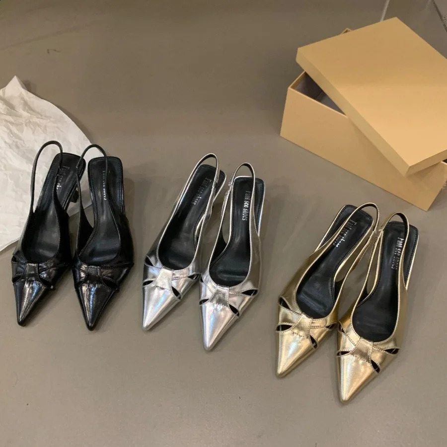 French Temperament Black High-heeled Baotou Sandals Women Summer Pointy Silver Single Shoes 250113