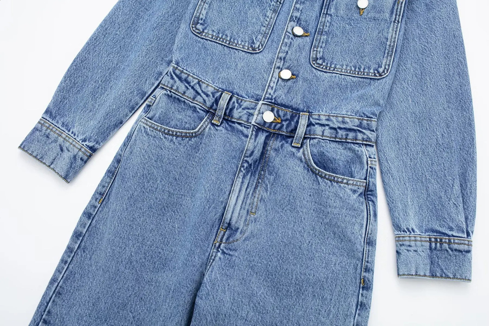 Autumn Denim Jumpsuit for Women Overalls Woman Jean Overalls Long Sleeve Elegant Jumpsuits Y2k Streetwear Turn Down Collar 250122