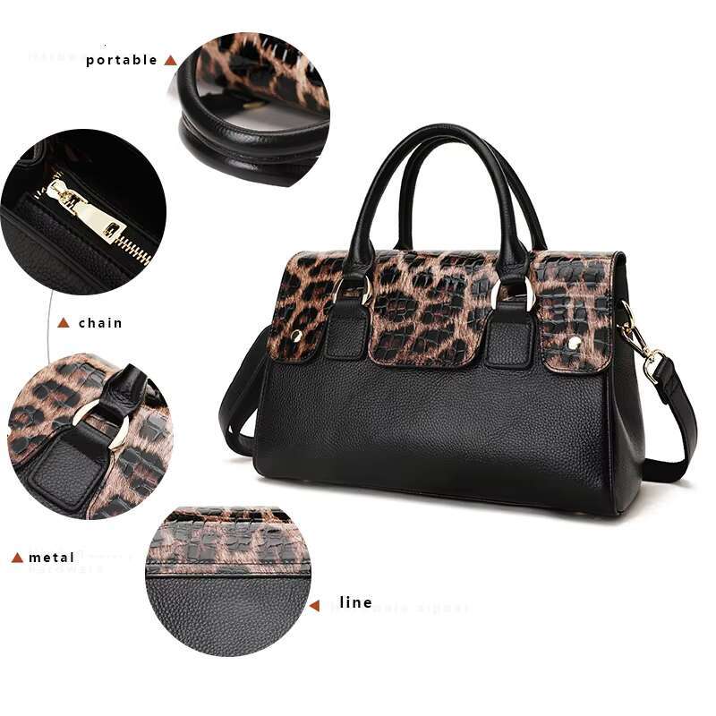 Aidrani New Women's Handbag Made Of High Quality Cowhide, Leopard Pattern Design, Large Capacity Portable Briefcase