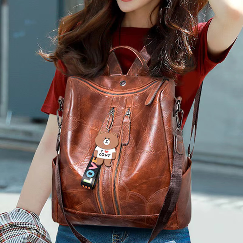 Vintage Soft Leather Fashion Bags For Teenagers Girls High Quality School Backpack Women Travel Backpacks