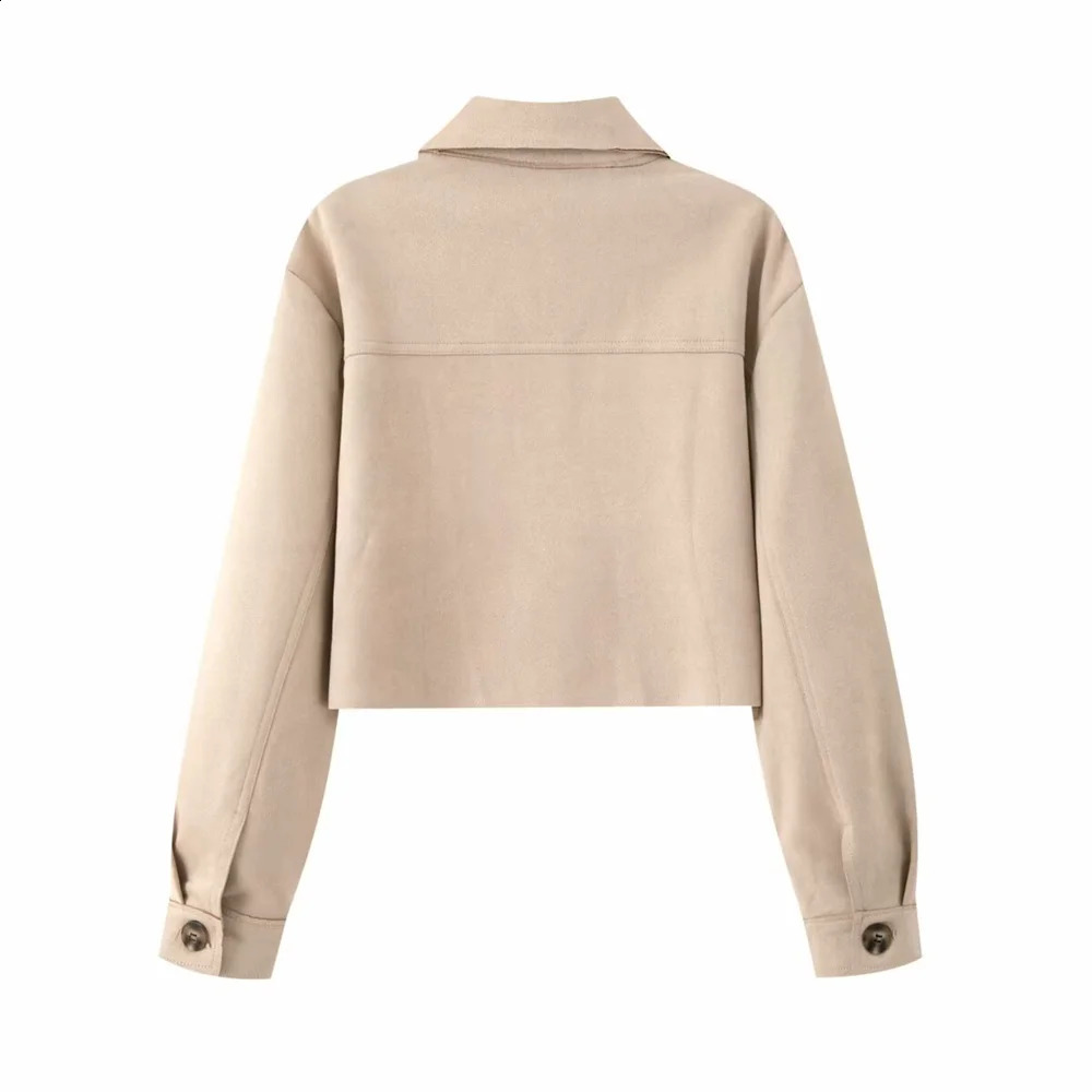 Zach Ailsa Autumn Product Womens Casual Versatile Collar Long Sleeve Flip Pocket Suede Texture Short Jacket Coat 250122