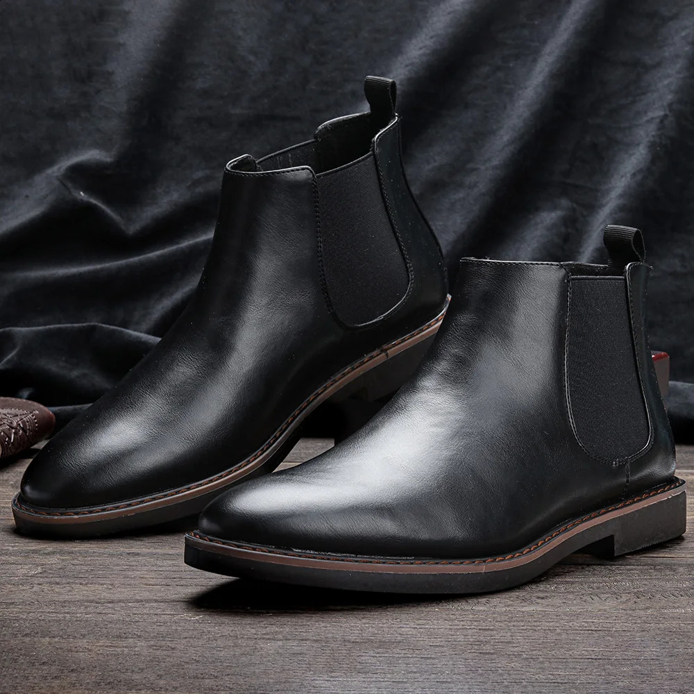40~ Chelsea Boots Men 2024 Comfortable Fashion Leather Men Boots 250120