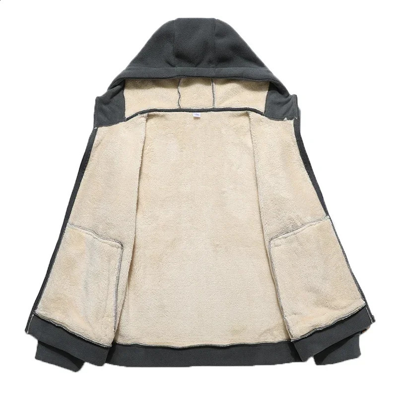 Trendy Sweatshirt Coat Front Pockets Warm Zipper Lamb Wool Jacket Men and Woman Winter Pure Color Plush Lined Cardigan Hoodie y250121
