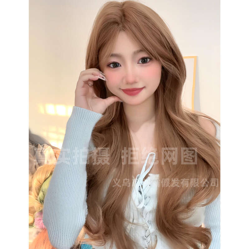 Lace Front Wig Cover T Shape Front Lace Wig Women S Long Fashionable Internet Celebrity Mid Cut Bangs Simulated Curly Hair Full Head Cover