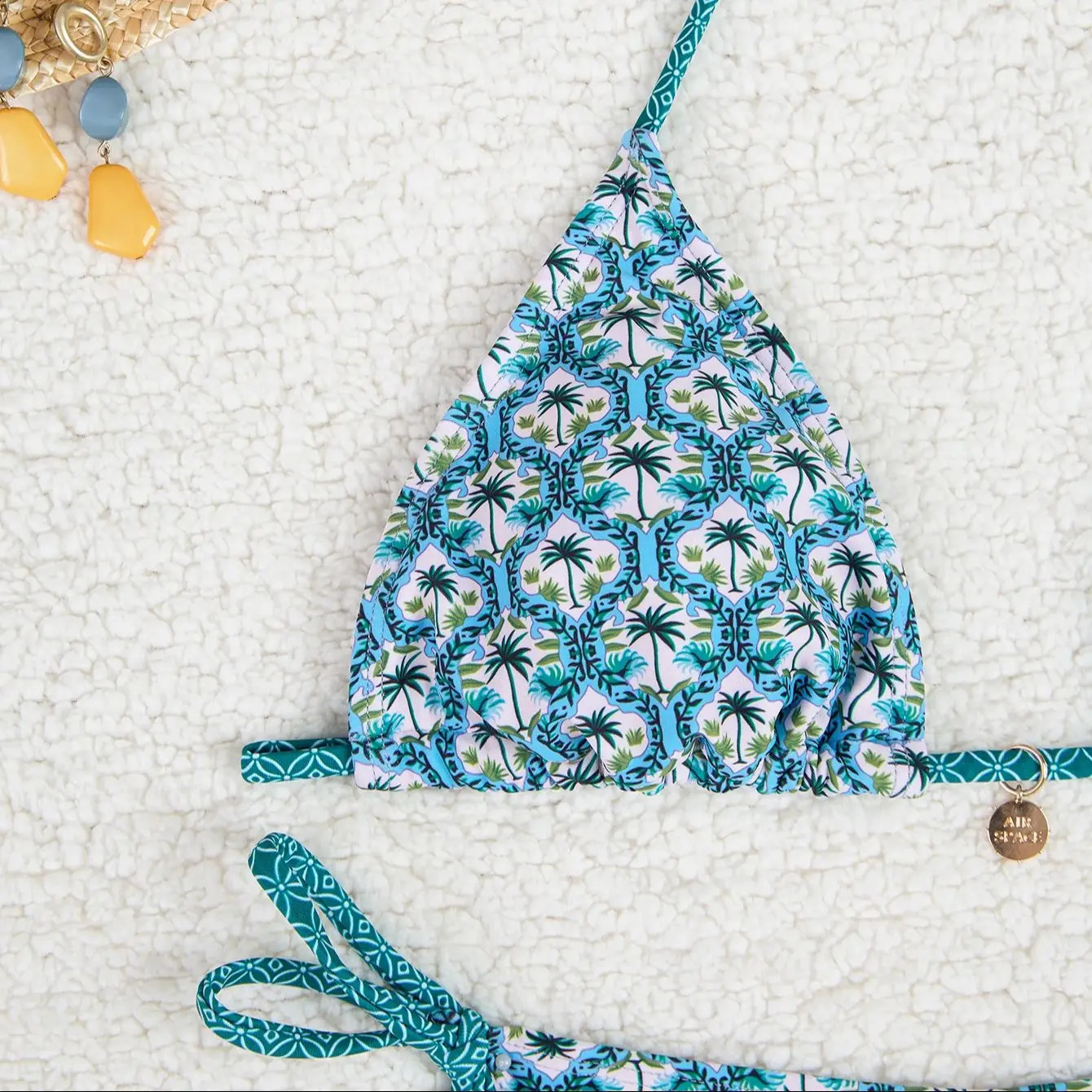 Print Flower Swimwear Blue Girl Bikini Suit Tie Straps Female Summer Beach Set Low Waist Shorts With Bra 2 pieces suit 250122