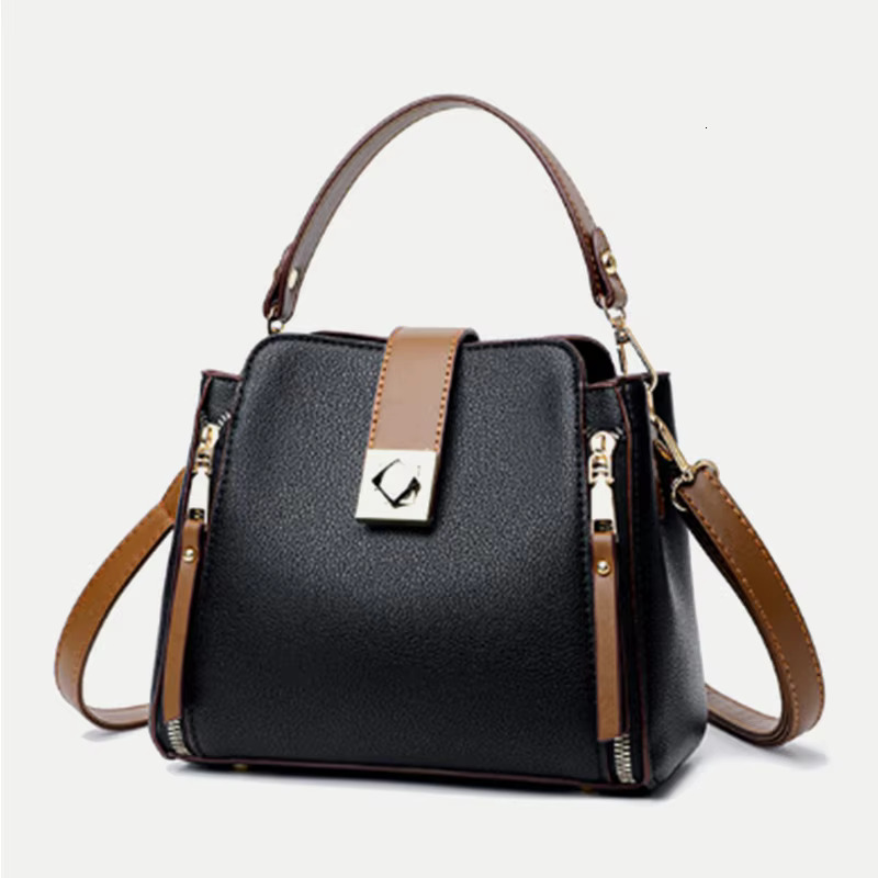 Fashion Handle For Women PU Leather Crossbody Bag Large Capacity Bucket Shoulder Handbag Middle-Aged Mommy Bags Tote Purse
