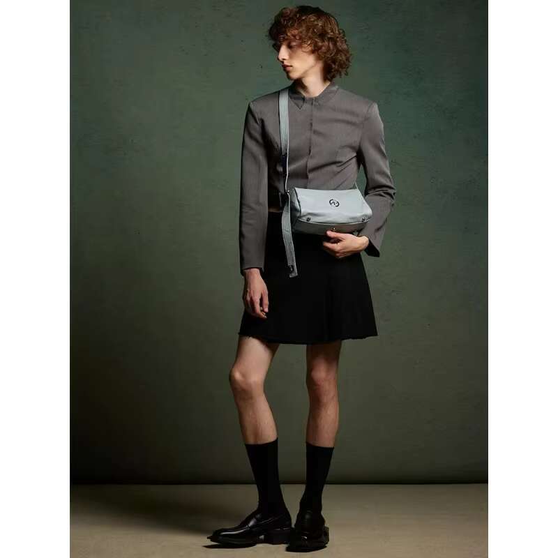2023 GROTTO Genderless Black Stone Small Fashion Pleated One Shoulder Crossbody Bag