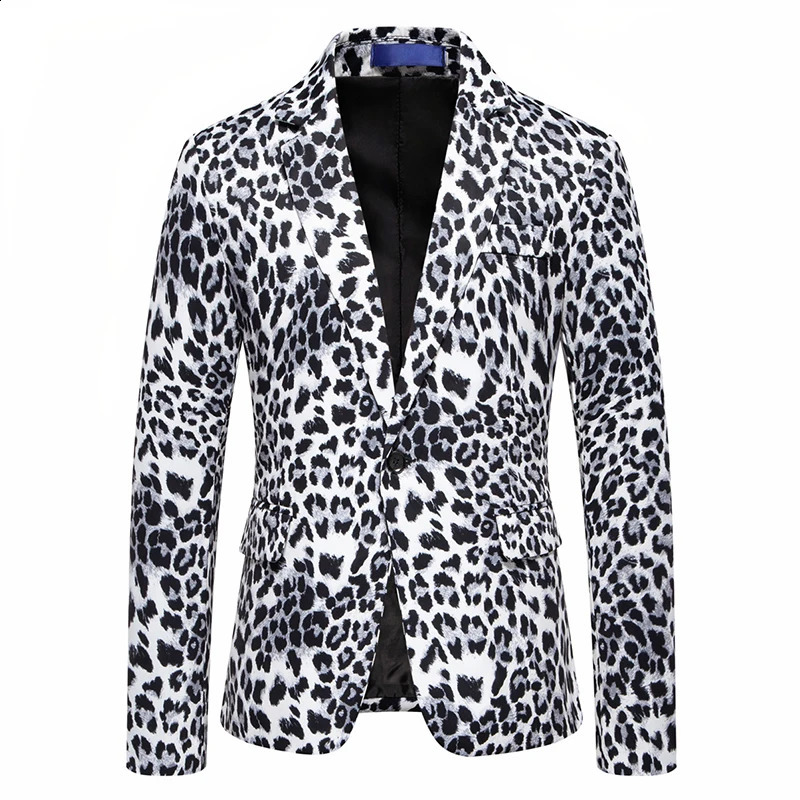 Fashion Mens Casual One Button Suit Leopard Printing Performance Dress costume Blazer Jacket Clothing 250109Z