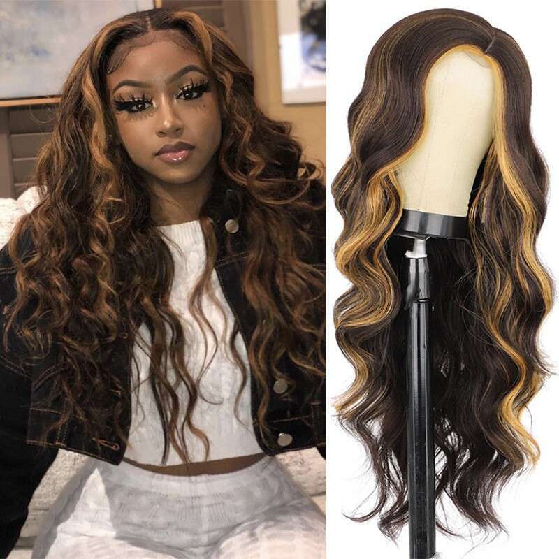 Lace Front Wig Cover T Shape Wig Women S Mid Split Large Wave Long Curly Hair Lace Hair Wigs Handwoven Front Lace Synthetic Fiber Headband