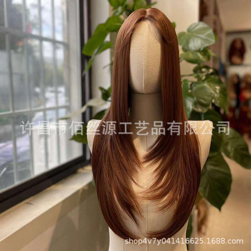 Lace Front Wig Cover T Shape Tiktok Hot Sale Middle High Level Layered Female Caramel Color Fetal Hair Hairy Front Lace Wig Headpiece