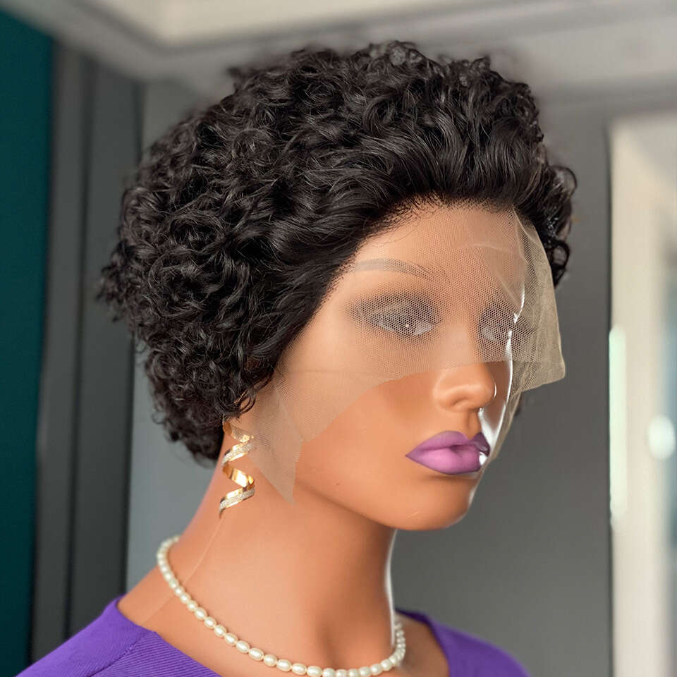 Lace Front Wig Cover T Shape Curly E Cut Human Real Hair Xuchang Lace Wig Short Head Cover