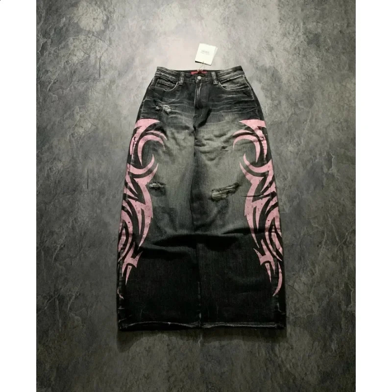 Hip hop street wear geometric print high quality ripped jeans for men clothing Spring Festival skateboard trend sweatpants 250121