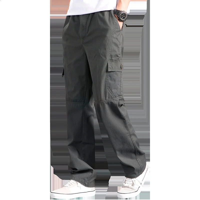 Cargo Pants Mens Loose Straight Oversize Clothing Solid Grey Versatile Work Wear Black Joggers Cotton Casual Male Trousers 250121