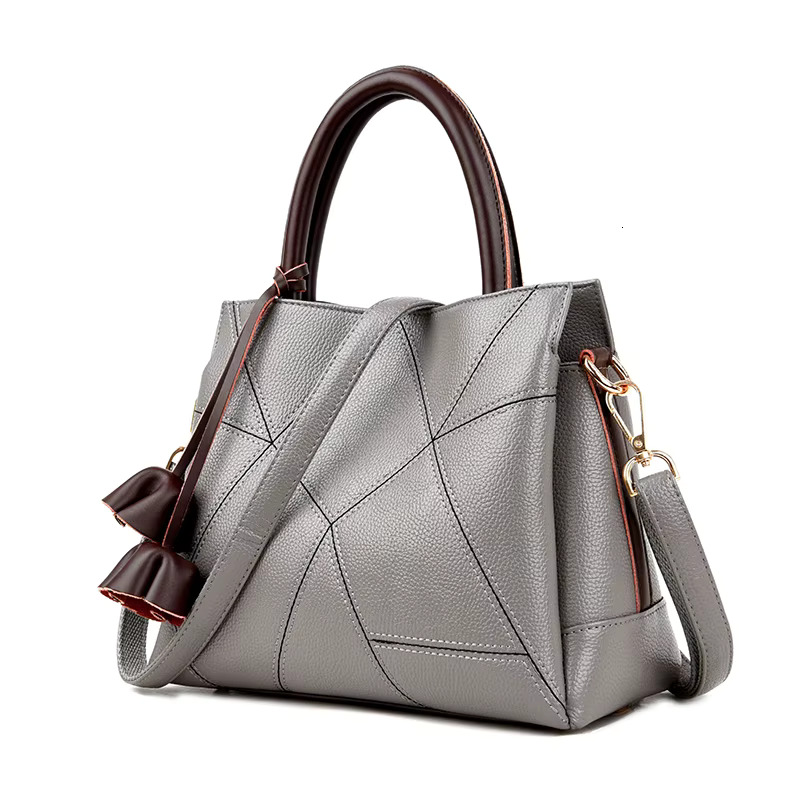 Hot Sale Cowhide Ladies 2023 Women Wer Design Handbags Genuine Leather Tote Bag Patchwork Shoulder Crossbody Bags Gray