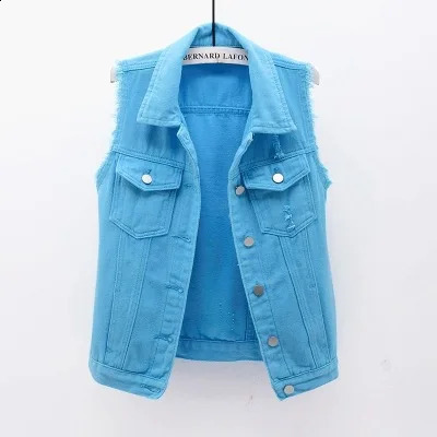 Women big size 6XL Denim Vest Sleeveless Waistcoat Students Casual Tops Jeans Jackets Red Pink Purple Yellow Blue White Jacket 250122