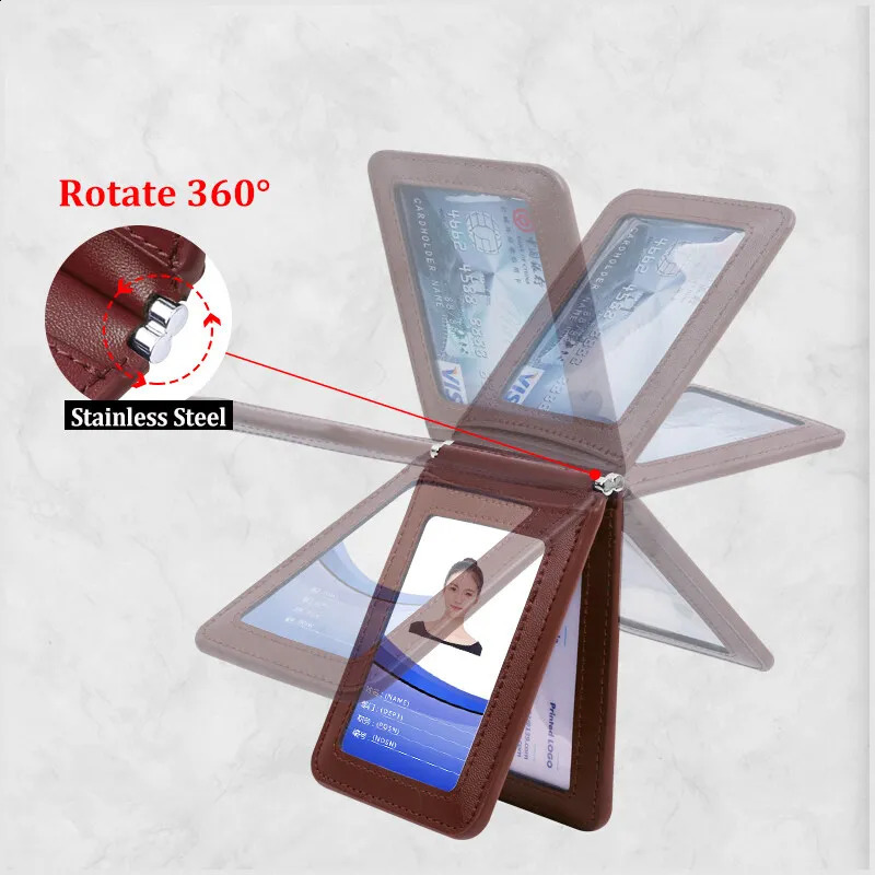 High Quality Genuine Leather ID Badge Holder Access Control Card Holders with Neck Lanyard Office Worker Magnet Hasp Campus Card 250120