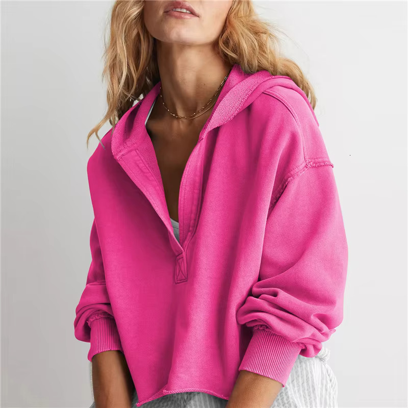 Y2k Solid Color V Neck Sweet Casual Fall Winter Hoodie Cozy Warm Women's Fashion Pullover Women Clothing
