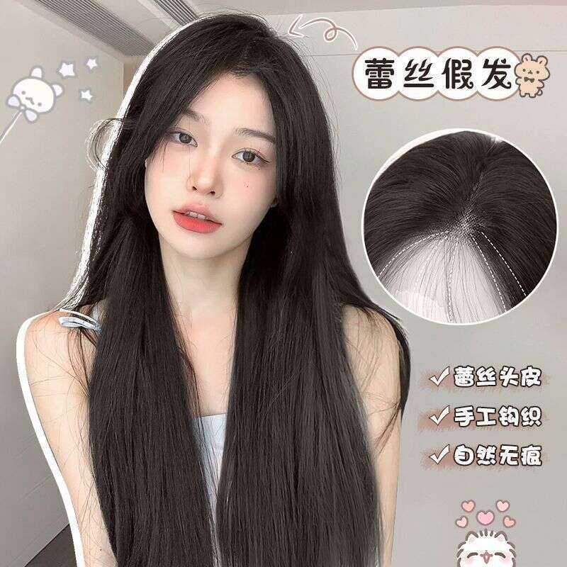 Lace Front Wig Cover T Shape Ruolan Wig Women S Hair With A Split Figure Eight Bangs Lace In Front Natural Fluffy Long Straight Hair Temperament Full 