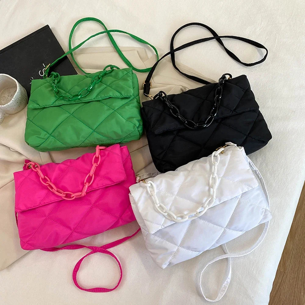 Fashion Chain Crossbody Bags Winter Cotton Padded Quilted Women Shoulder Bags Casual All-match Simple Female Girls Handbags 250113