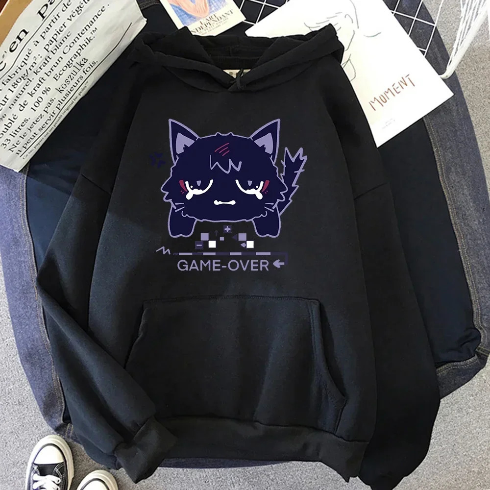 Women Hoodies Korea Cute Cartoon Blue Cat Graphic Pullovers Unisex Autumn Winter Casual Simple Versatile Sweatshirts 250121
