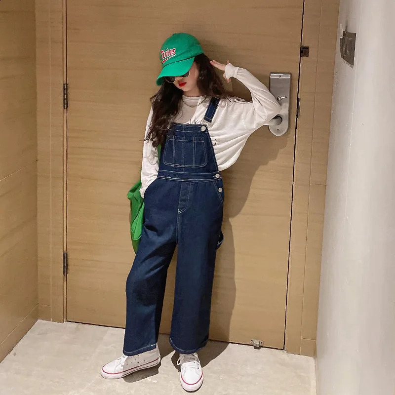 Spring Autumn Suspenders Jeans Bib Pants Korean Style Children Overalls for Girls Denim Jean Jumpsuit Teenage 4 to 16 Years 250117
