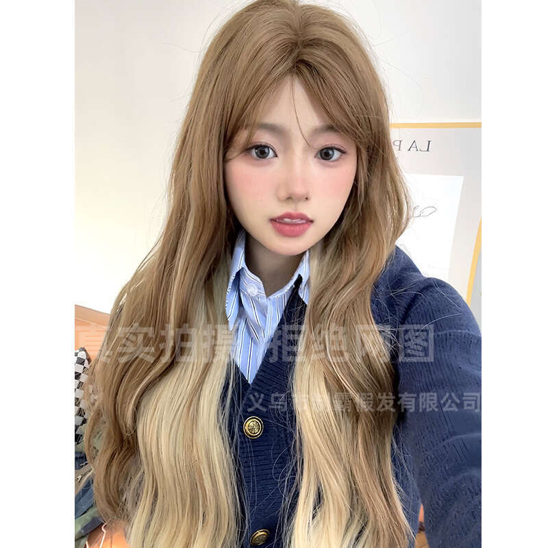 Lace Front Wig Cover T Shape Wig Front Lace Women S Long Fashionable Internet Celebrity Same Style Natural Split Bangs Curly Hair Full Head Cover