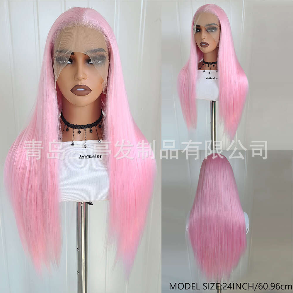 Lace Front Wig Cover T Shape Hot Selling X Large Hand Woven Synthetic Fiber Front Lace Wig Headband With Colorful Long Straight Hair