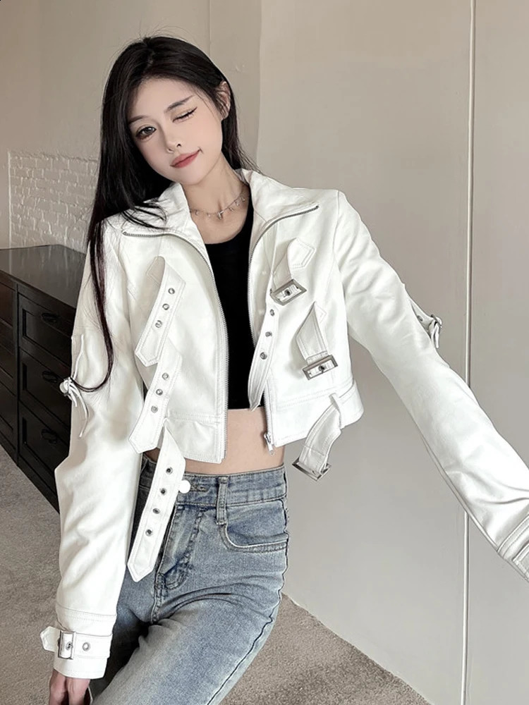 SONNEESD American Style Streetwear Harajuku Zipper Full Sleeve PU Coat Vintage Locomotive Cowgirl Fashion Short Jacket 250122 - view 7