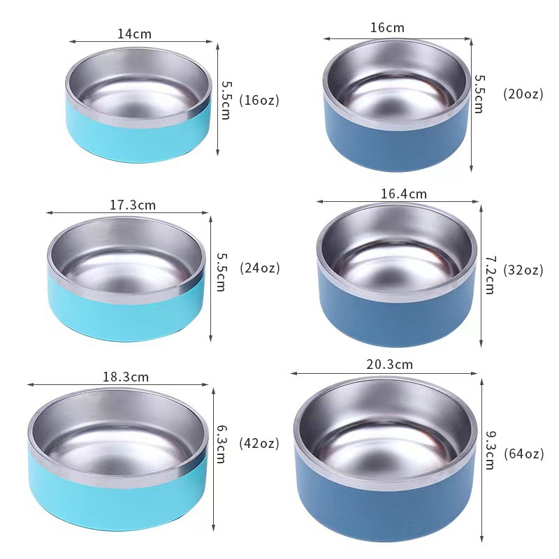 64oz Stainless Steel Round Dogl Cat Bowl Double Vacuum Feeding Pet Bowl Large Capacity Dog Food Water Bowl Dog Accessories Puppy
