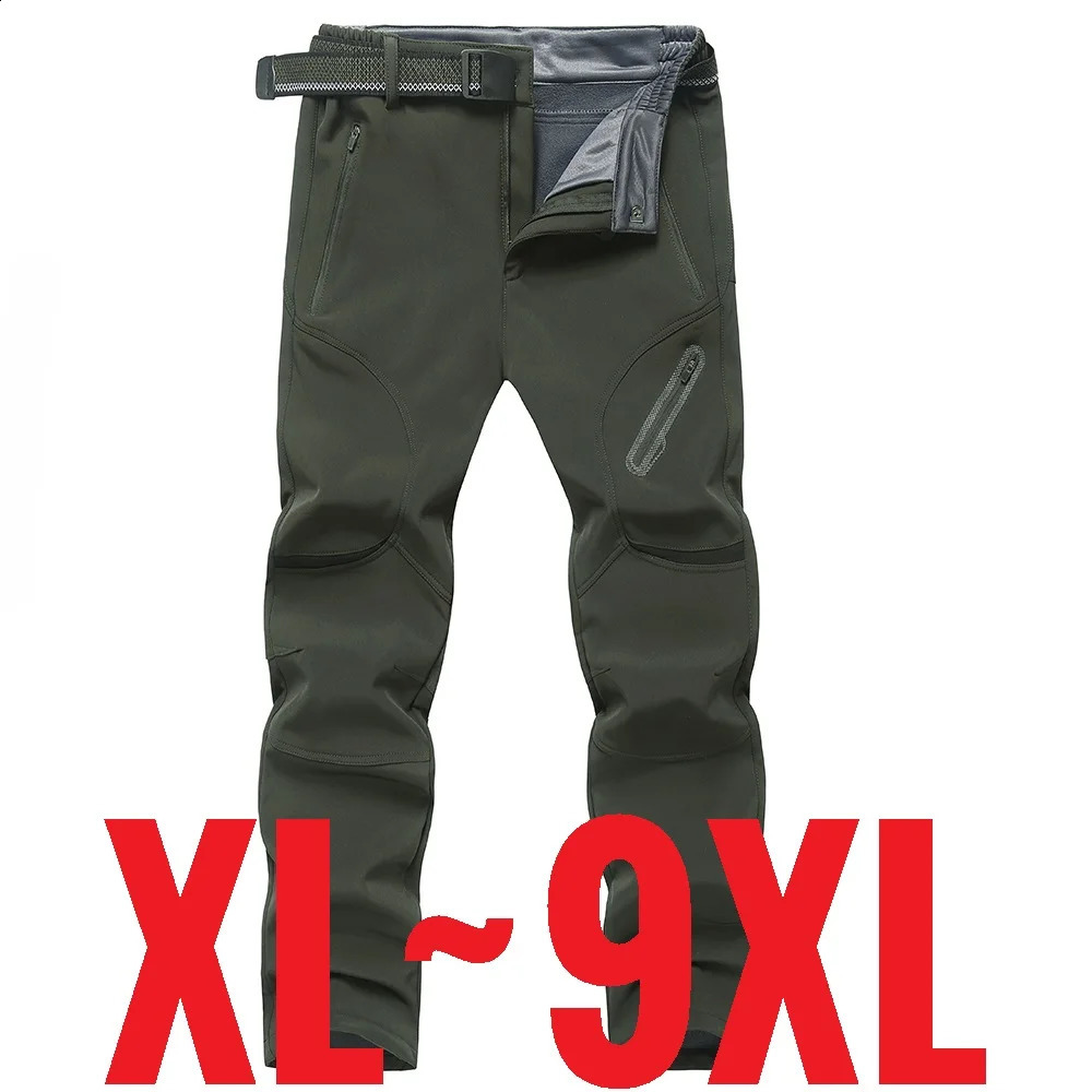 2024 Big Size Waterproof Pants Men Soft Shell Fleece Warm Trousers Male Outdoor Plus Large 9XL 4XL 8XL Work Winter Autumn Black 250121