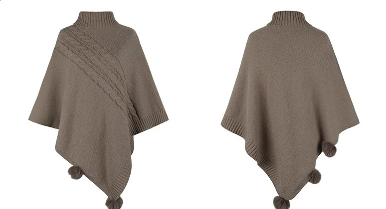 Autumn Womens Shawl Coat Solid Color Twisted Neck High Neck Pullover Sweater Bat Sleeve Knitted Sweater Wool Ball n Shawl 250121