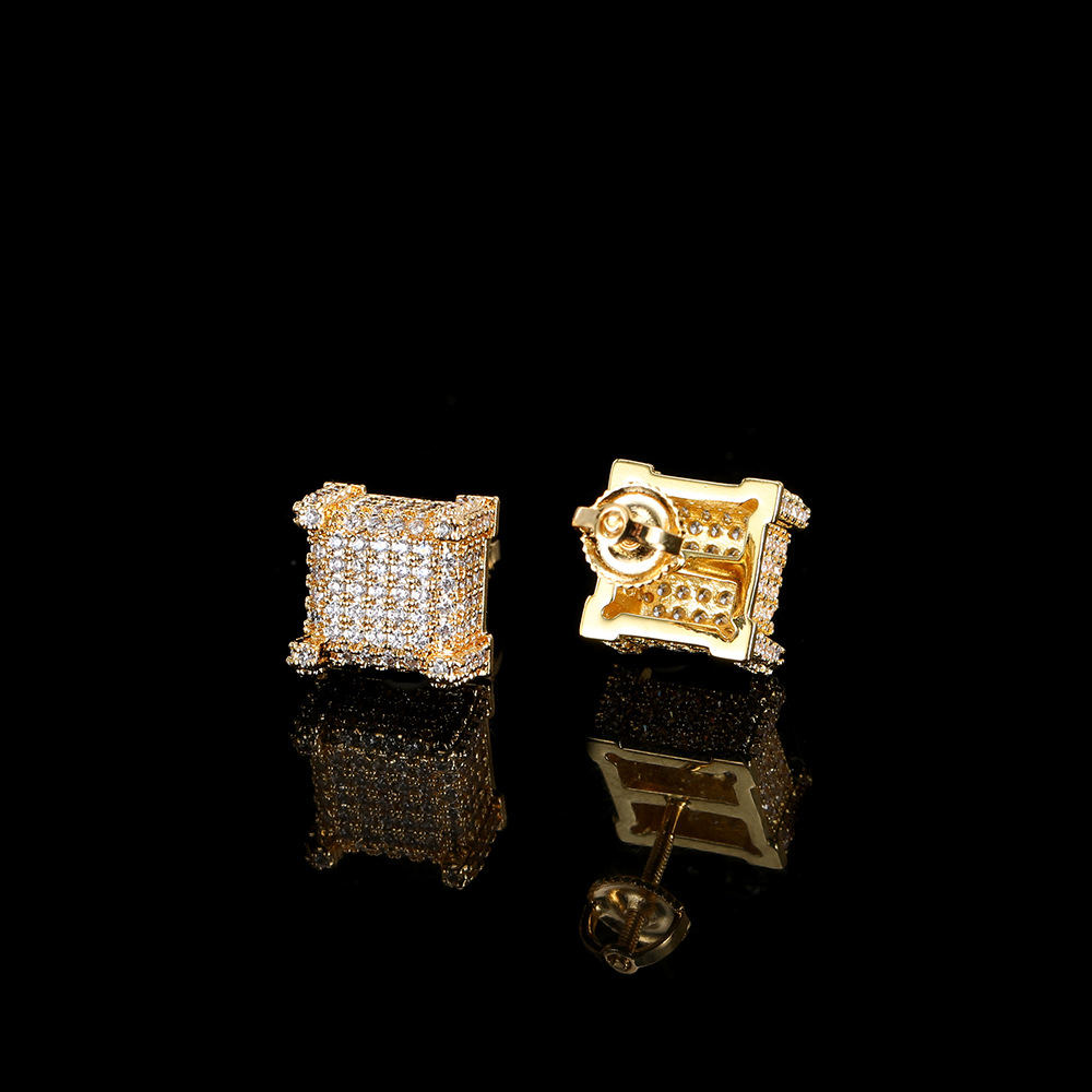 Hip Hop Screwback Stud Earrings Square White Zircon Dangle Earrings Gold Plated Vintage Geometric Jewelry Wholesale