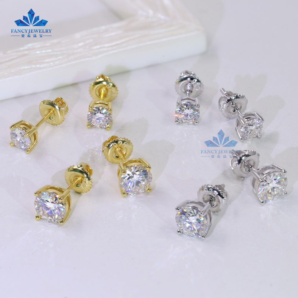 Hot Selg Screw Back VVS Earrings Hip Sterg Sier 5mm 6.5mm 8mm Solitaire Stud Moissanite Earring