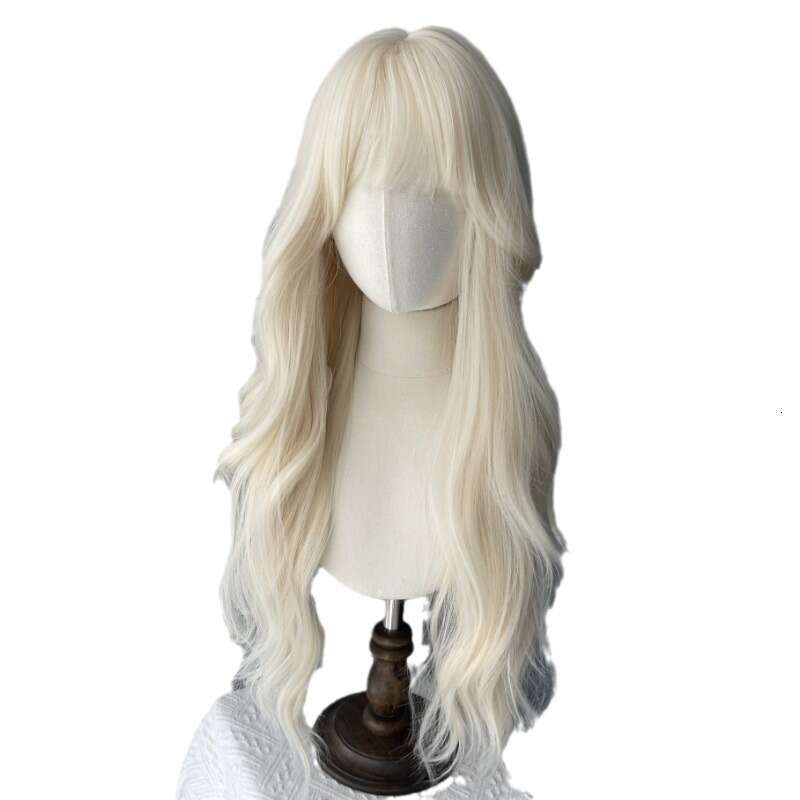 Lace Front Wig Cover T Shape Wig Women S Long Curled Hair White Gold Lolita Big Wave Sweet Natural Fluffy New Full Head Set
