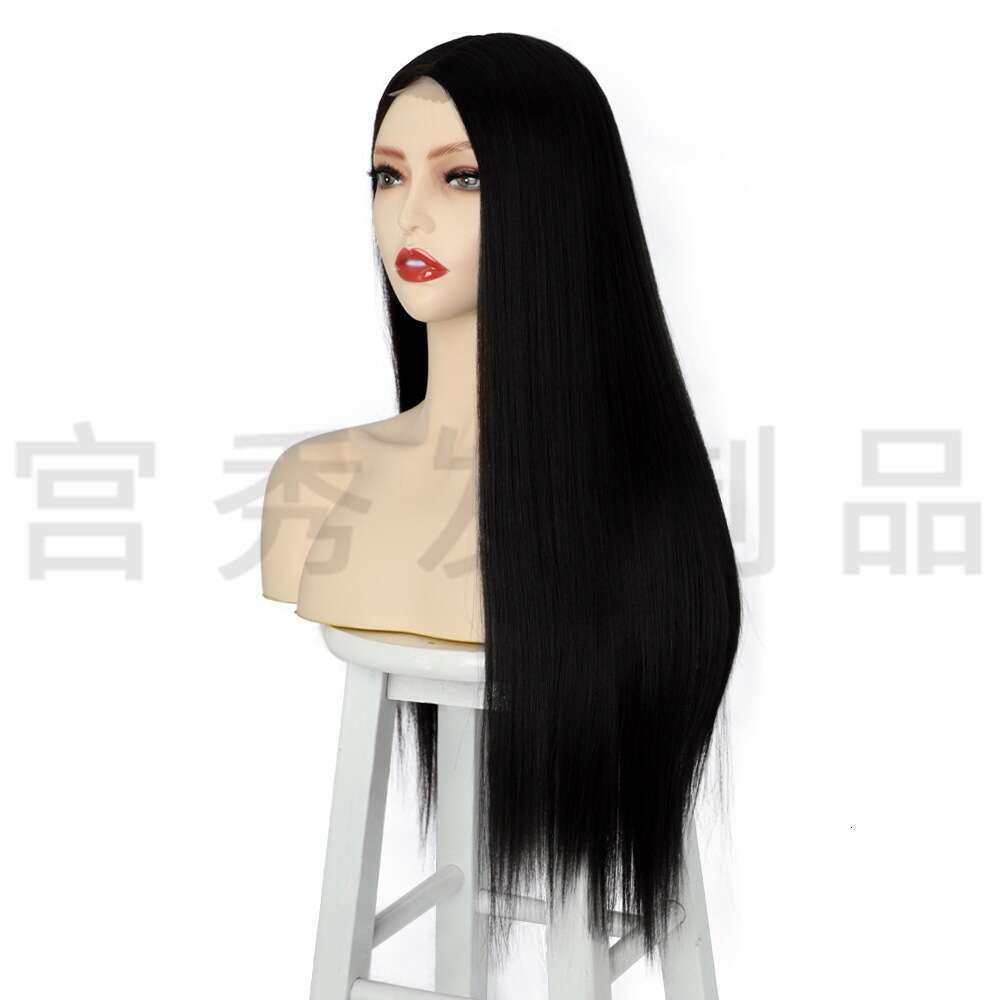 Lace Front Wig Cover T Shape Long Straight Hair Front Chemical Fiber Women S Wig Head Cover Small Lace Wigs