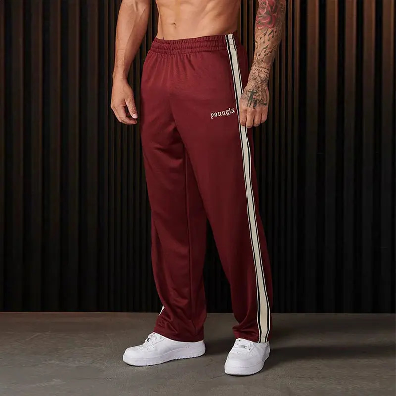 American Style Patchwork Striped Sweatpants y Men Bodybuilding Motion Casual Elastic Waist Letter Printing Trousers 250110