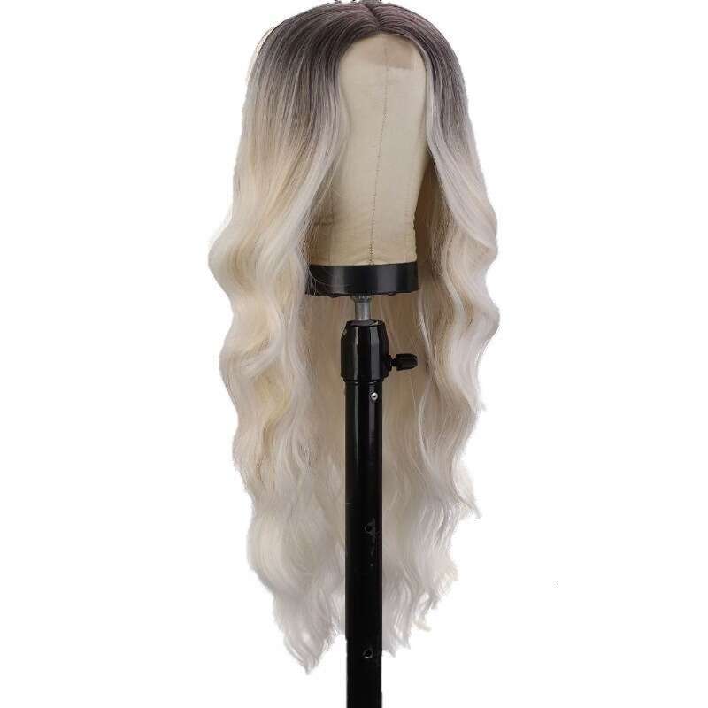 Lace Front Wig Cover T Shape Chemical Fiber Women S Long Curly Hair With Gradually Changing Color In The Middle Lace Wig Headband Wigs