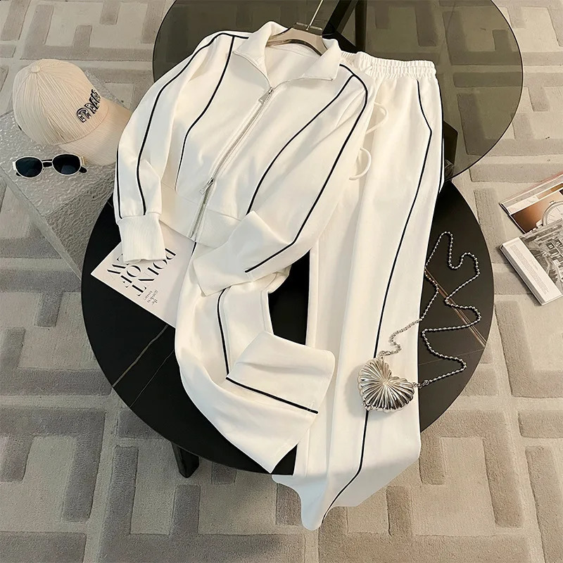 High end fashion sports and leisure hoodie set for women in autumn high rise wide leg pants two-piece set trendy 250122