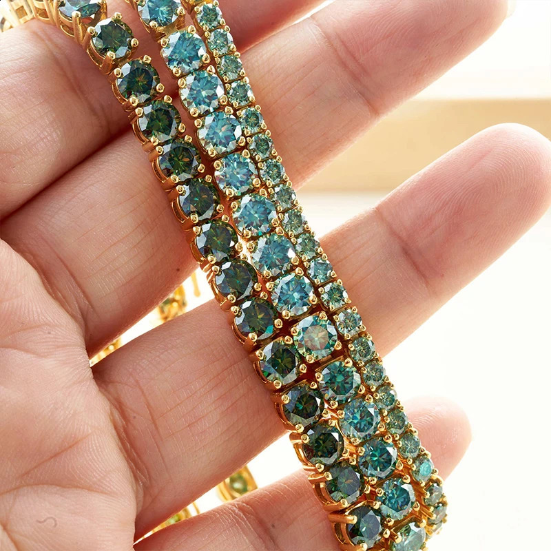 Unisex M Tennis Chain For Women Original 925 Sterling Silver Gold Man Blue Green Bracelet Chain Hip hop 250121