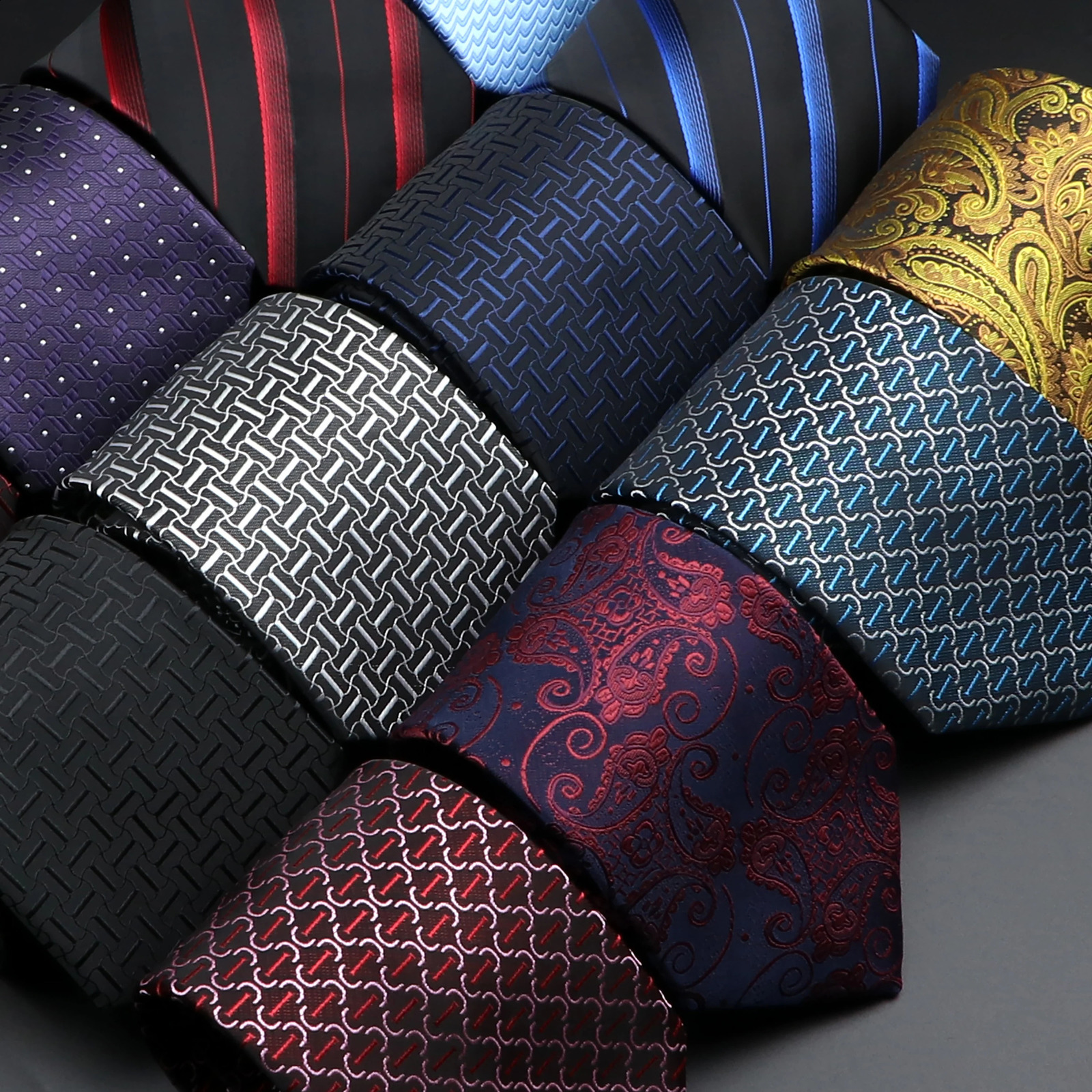 Mens Jacquard Striped Plaid Tie Classic Polyester N Skinny Necktie Accessories Daily Wear Cravat Wedding Party Gift 250114