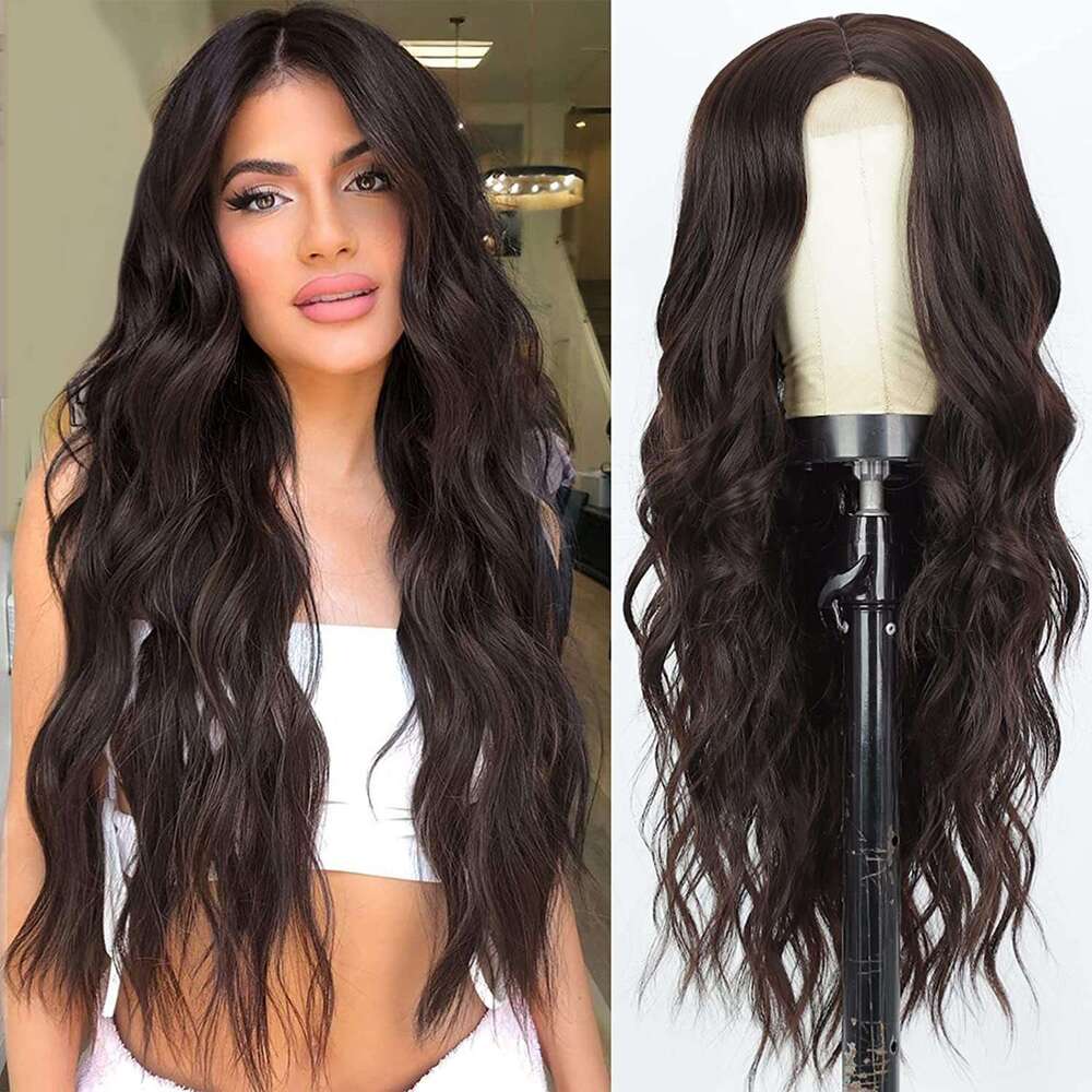 Lace Front Wig Cover T Shape Cross Dyed Gradient Headpiece Wig For Women Mid Split Long Curly Hair With Big Waves Lace Front