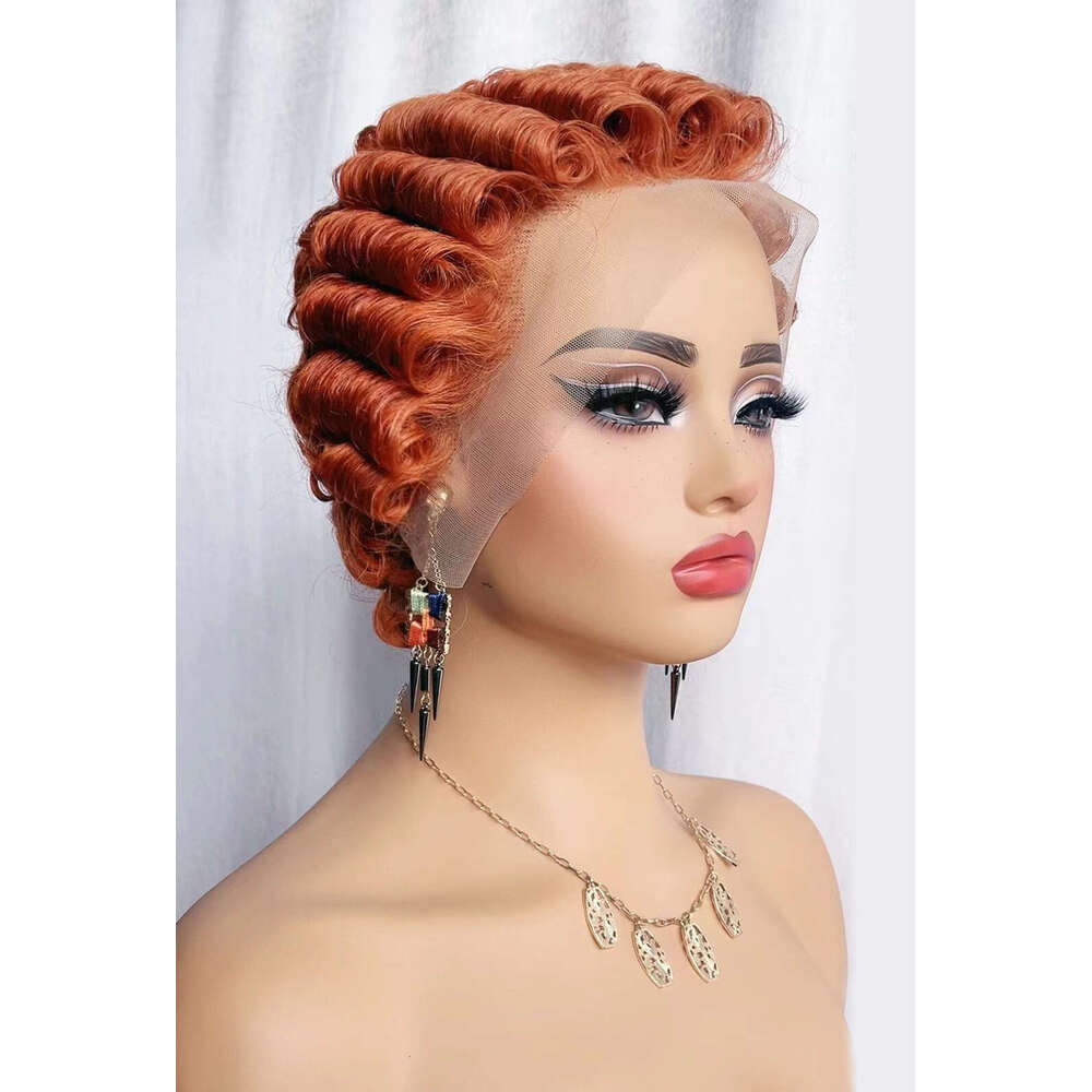 Lace Front Wig Cover T Shape Mini Elf Front Lace X Real Person Wig Short Curly Hair Partial Split Headset Customization