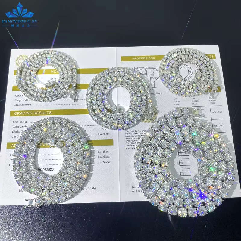 Fast Delivery High quality tennis chain 2mm 3mm 4mm 5mm 6.5mm Shining brightly D VVS moissanite women men necklace