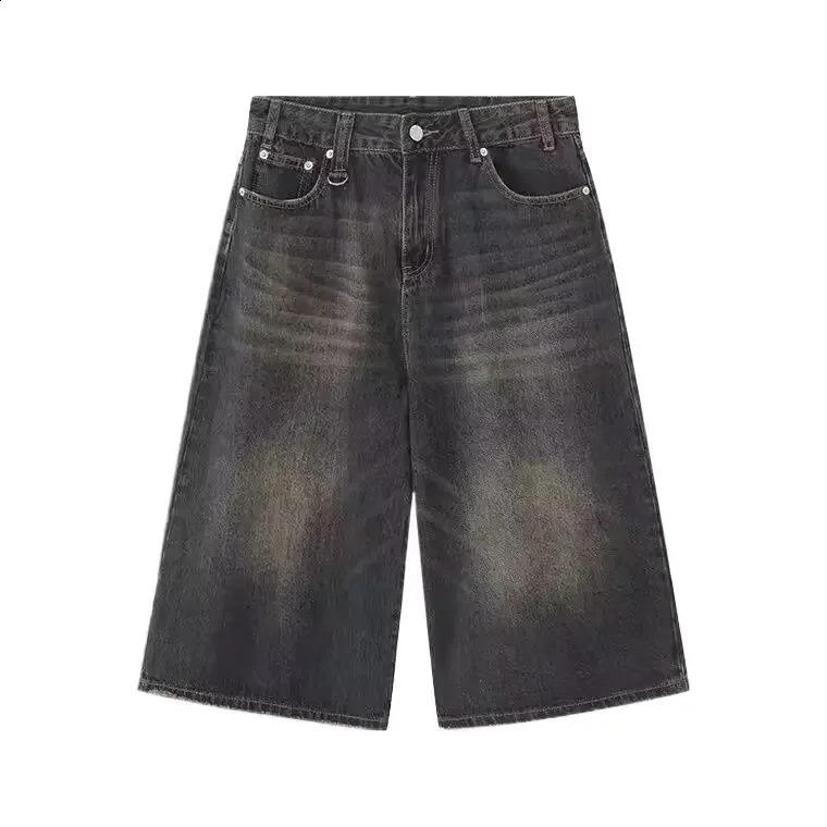 American style retro mens jeans loose fit wide leg straight leg denim shorts summer wholesale sensual 250110