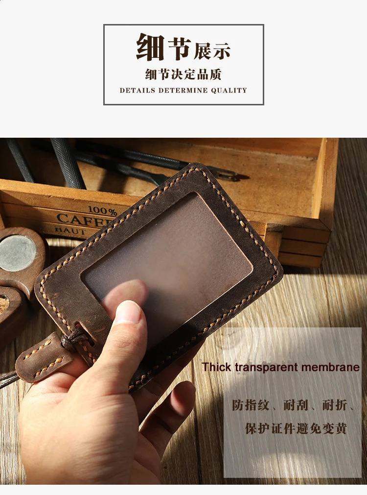 Handmade Vintage Crazy horse Genuine leather card holders ID card holder name card leather sleeve ID Badge Case 250120