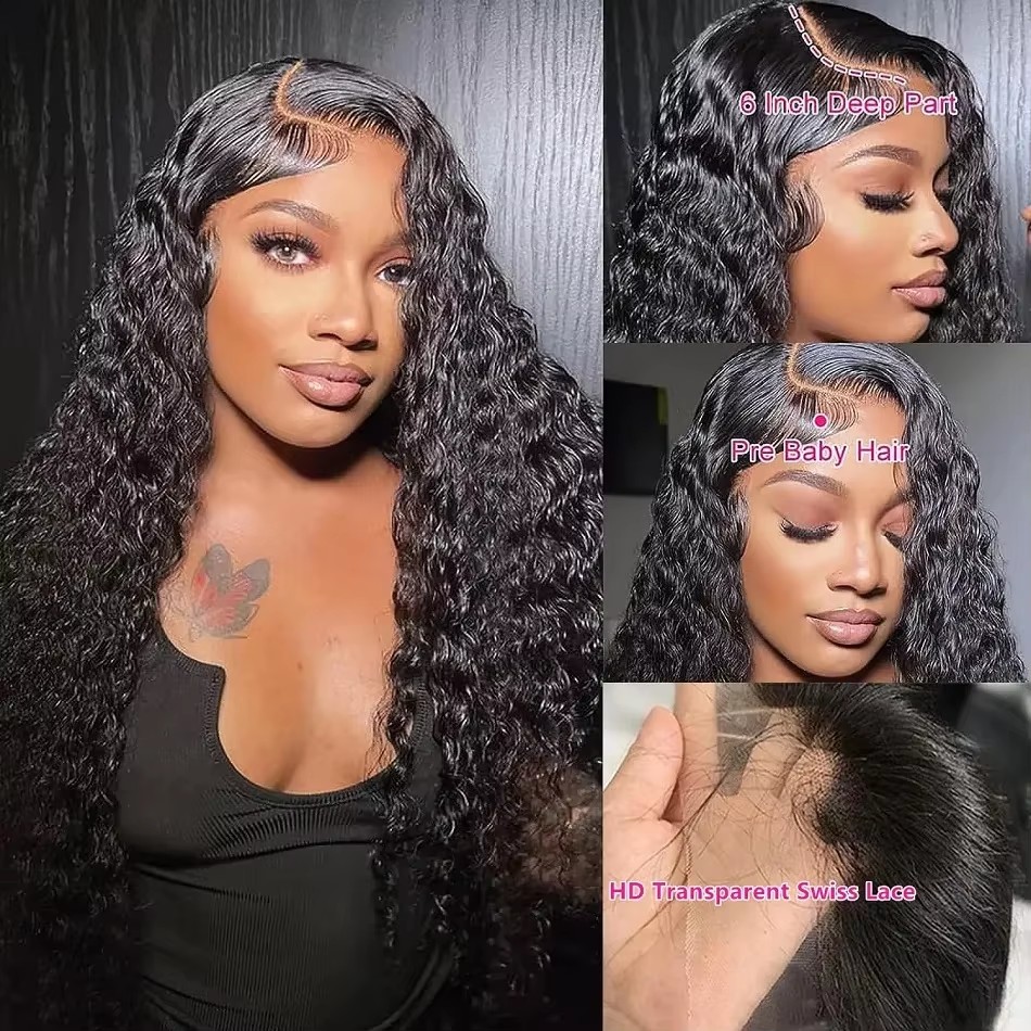 30 inch lace front Brazilian transparent curly wigs on sale Deep wave hd lace frontal human hair wig for women