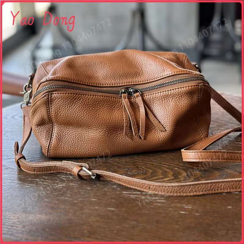 Yao Dong 2025 New Vintage Female Plant Tanned Cow Single Shoulder Crossbody Leather Bucket Fashion Small Bag