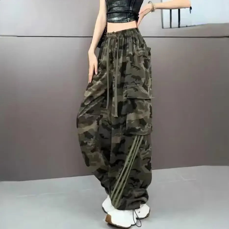 Trendy Camouflage Cargo Pants Womens Straightleg Casual Trousers American Style Vintage Streetwear Hip Hop Slim Fit 250122