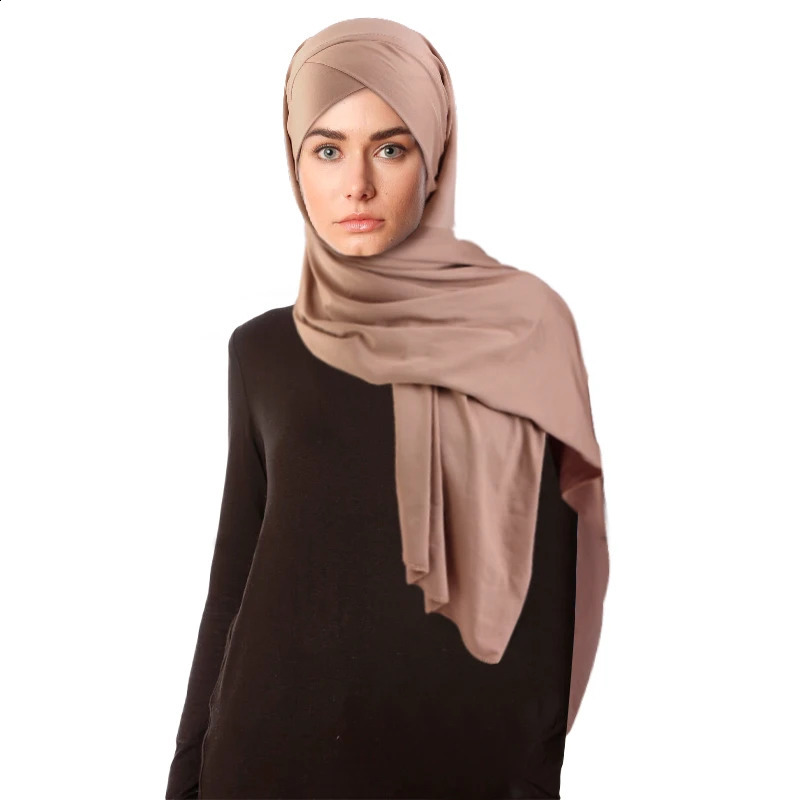 Non-Slip Muslim Cross Tie Jersey Instant Hijab Good Stitch Stretchy Scarf Breathable Islam Long Shawl Headband Plain Turban 250121