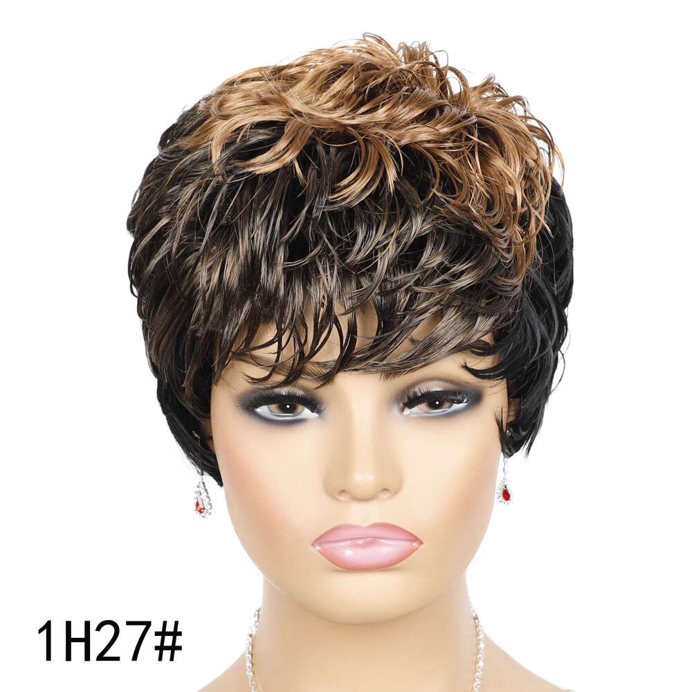 Lace Front Wig Cover T Shape Short Wig Dyed Curly Hair With Colorful Bangs Women S Short Headband